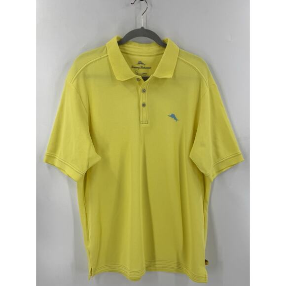 Tommy Bahama Yellow Mens Polo Shirt Size Large Short Sleeve Collared Cotton - Picture 1 of 4